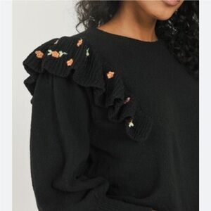 Something navy Louise embroidered ruffled‎ textured sweater